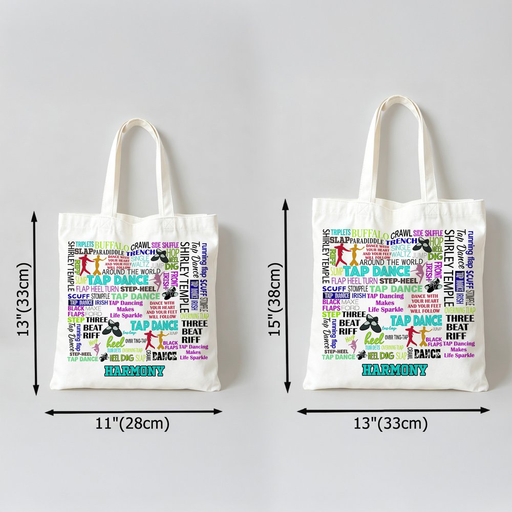 Personalised Colourful Print Tap Dance Word Cloud Large Capacity Canvas Tote Bag with Name Birthday Recital Gift for Tap Dancers Teachers 6