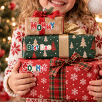 Personalised Christmas Theme Knitting Yarn Style Waterproof Stickers with Name Set of 2 Gift Decoration Christmas Gift for Friends Family