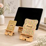 Personalised Watercolor Birth Flower Wooden Phone Holder with Name Desk Decor Daily Use Birthday Anniversary Gift for Family Friends