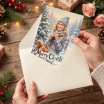 Individuell gestaltete Weihnachts-Fotogrußkarte mit Wasserfarben-Motiv und Text, inklusive Umschlag – Weihnachtsgeschenk für Freunde und Familie