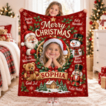 Manta suave personalizada con foto de un niño y Papá Noel, con el mensaje «Feliz Navidad» y su nombre; decoración para el hogar y regalo de Navidad para niños y amigos 1