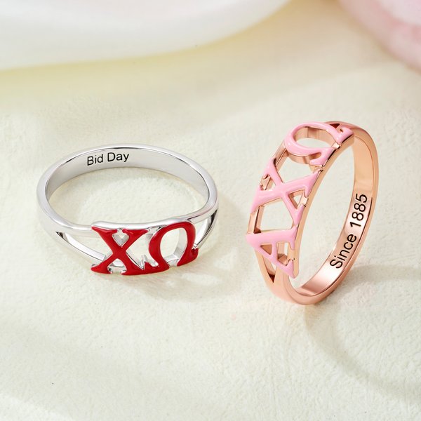 Personalised Sorority Enamel Greek Letters Ring with Engraved Text Bid Day Graduation Birthday Gift for Friends Girls丨Callie × Affinity Licensing