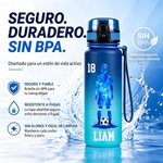 Botella deportiva personalizada con nombre y silueta de jugador de fútbol tapa abatible regalo de cumpleaños para niños y adolescentes