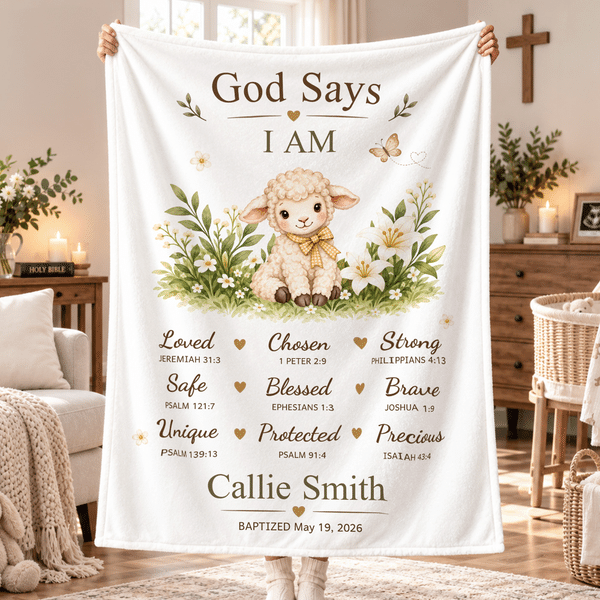 Personalised Lily Lamb Christian Blessing Quotes Soft Warm Throw Blanket with Name and Date Room Decor Baby Shower Baptism Gift for Kid Newborn