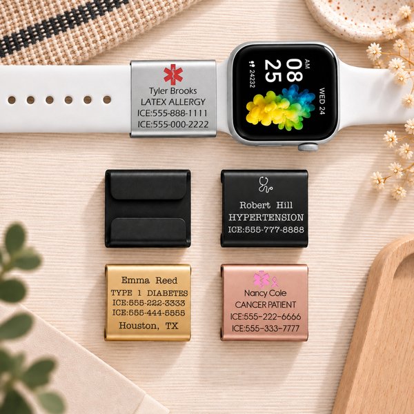 Personalized Medical Theme Pattern Design Medical Alert ID Tag with Engraved Text Emergency Contact Gift for Cancer Diabetes Patients
