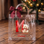 Personalised Christmas Teddy Bear Initial Name Trasparent Gift Bag with Ribbon Christmas Birthday Gift for Kids
