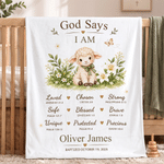 Personalised Lily Lamb Christian Blessing Quotes Soft Warm Throw Blanket with Name and Date Room Decor Baby Shower Baptism Gift for Kid Newborn