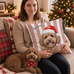 Personalised Christmas-Themed Watercolor Pet Photo Soft Cushion Cover with Name Home Sofa Decor Christmas Gift for Pet Owners