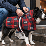 Personalized Classic Plaid Paw Print Waterproof Dog Raincoat with Name and Reflective Stripe Outdoor Essential Birthday Gift for Pet Owners