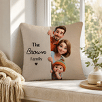 Personalised 3D-Style Visual Effect Cute Cartoon Character Photo Soft Cushion Cover with Text Home Decor Anniversary Gift for Family Friends