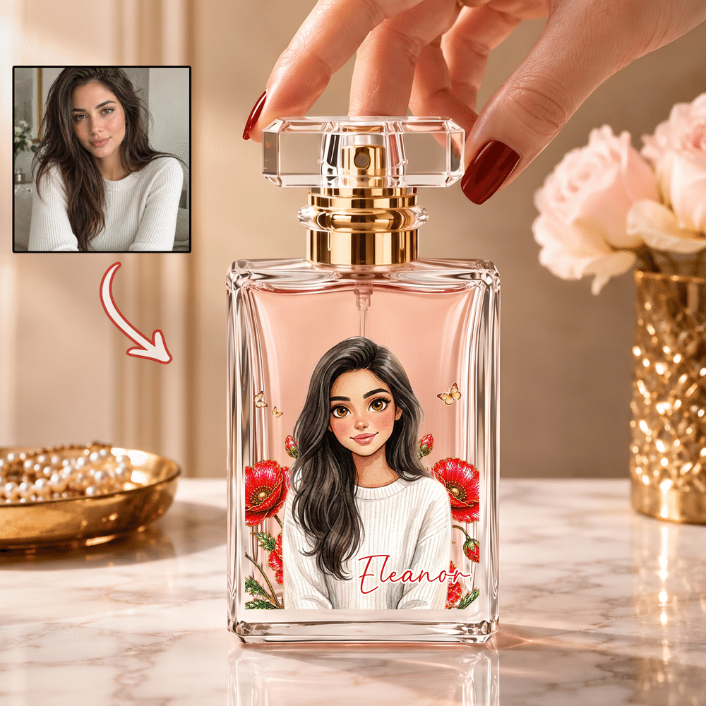 Flacon de parfum en verre rechargeable personnalisé avec photo nom et fleur de naissance - Effet aquarelle - Cadeau d'anniversaire pour femme 4