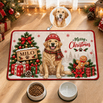 Personalized Cute Christmas Pet Portrait Pet Feeding Mat with Photo Home Decor Christmas Gift for Family Pet Owners