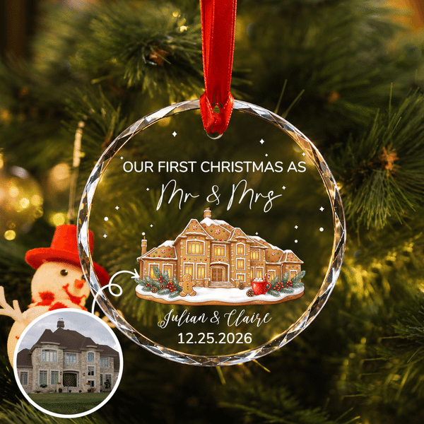 Personalized Our First Christmas Gingerbread House Photo Acrylic Glass Ornament with Name and Date Tree Decoration Christmas Gift for Family