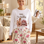 Personalised 3D-Effect Artwork Birth Flower Photo Soft Long or Short-Sleeve Pyjama Set with Name Home Wear Birthday Gift for Woman Bookworm