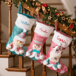 Personalized Cute Snowman Santa Claus Reindeer Embroidered Christmas Stocking with Name Home Decor Christmas Gift for Kids Family