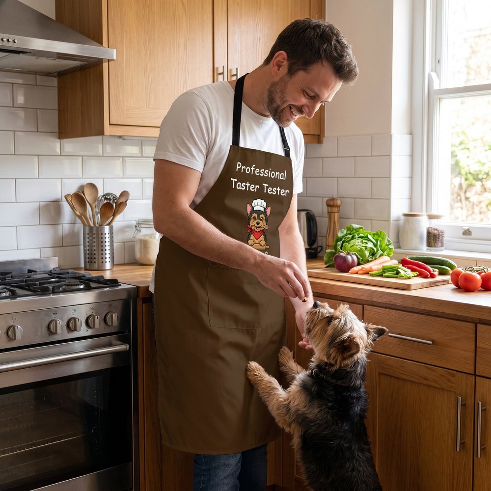 Delantal de cocina ajustable y personalizado con foto de un personaje de dibujos animados multicolor, con frase, nombre y bolsillo; ideal como regalo de cumpleaños para una barbacoa al aire libre para 6
