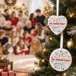 Personalised Family Member Name Word Cloud Round Heart Ceramic Ornament with Family Name Tree Decor Christmas Gift for Family Friends Kids