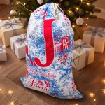Personalized Vintage Toile De Jouy Santa Claus Initial Canvas Drawstring Gift Bag with Name Christmas Gift for Family Friends