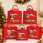 Personalized 3D-Effect Artwork Cartoon Character Photo Red Jute Tote Bag with Name and Initial Christmas Gift for Family Kids
