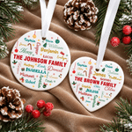 Personalised Family Member Name Word Cloud Round Heart Ceramic Ornament with Family Name Tree Decor Christmas Gift for Family Friends Kids
