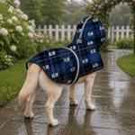 Personalized Classic Plaid Paw Print Waterproof Dog Raincoat with Name and Reflective Stripe Outdoor Essential Birthday Gift for Pet Owners