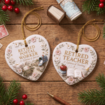 Personalised Occupation Flower Frame Heart Shaped Ceramic Christmas Ornament with Name Holiday Decor Retirement Gift for Retirees Coworkers