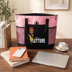 Borsa tote capiente e pratica personalizzata con nome e personaggio animato, con tasca a rete - Regalo speciale di ritorno a scuola per insegnanti