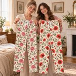 Personalised 3D-Effect Artwork Birth Flower Photo Soft Long or Short-Sleeve Pyjama Set with Name Home Wear Birthday Gift for Woman Bookworm