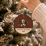Personalized Christmas Red Green Plaid Zipper Santa Snowman Round Ceramic Ornament with Text and Year Tree Decor Christmas Gift for Family Kids