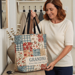 Sac fourre-tout personnalisé avec surnom et noms ou texte - Style floral rétro - Cadeau d'anniversaire pour les femmes