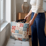 Sac fourre-tout personnalisé avec surnom et noms ou texte - Style floral rétro - Cadeau d'anniversaire pour les femmes