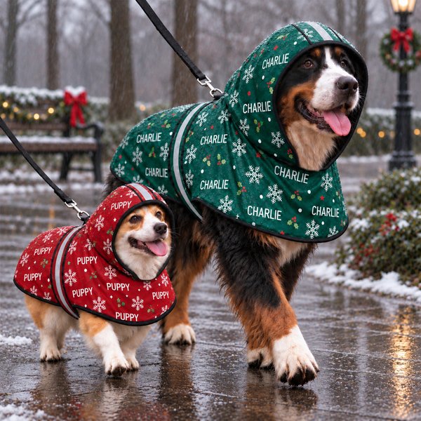 Impermeabile con cappuccio per cani personalizzato con motivo 
