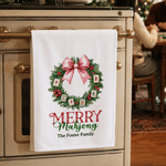 Personalized Absorbent Lightweight Merry Mahjong Christmas Tree 100% Cotton Tea Towel with Text Kitchen Use Christmas Gift for Mahjong Lover Mom