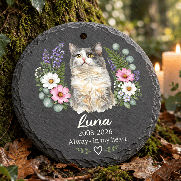Personalised Flower Pet Photo Garden Stone with Name and Date Memorial Sympathy Gift for Pet Owner Lover