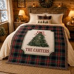 Personalized Watercolor Christmas Tree Buffalo Plaid Fleece Blanket with Tassels and Family Surname Soft Home Decor Christmas Gift for Family Friends 2