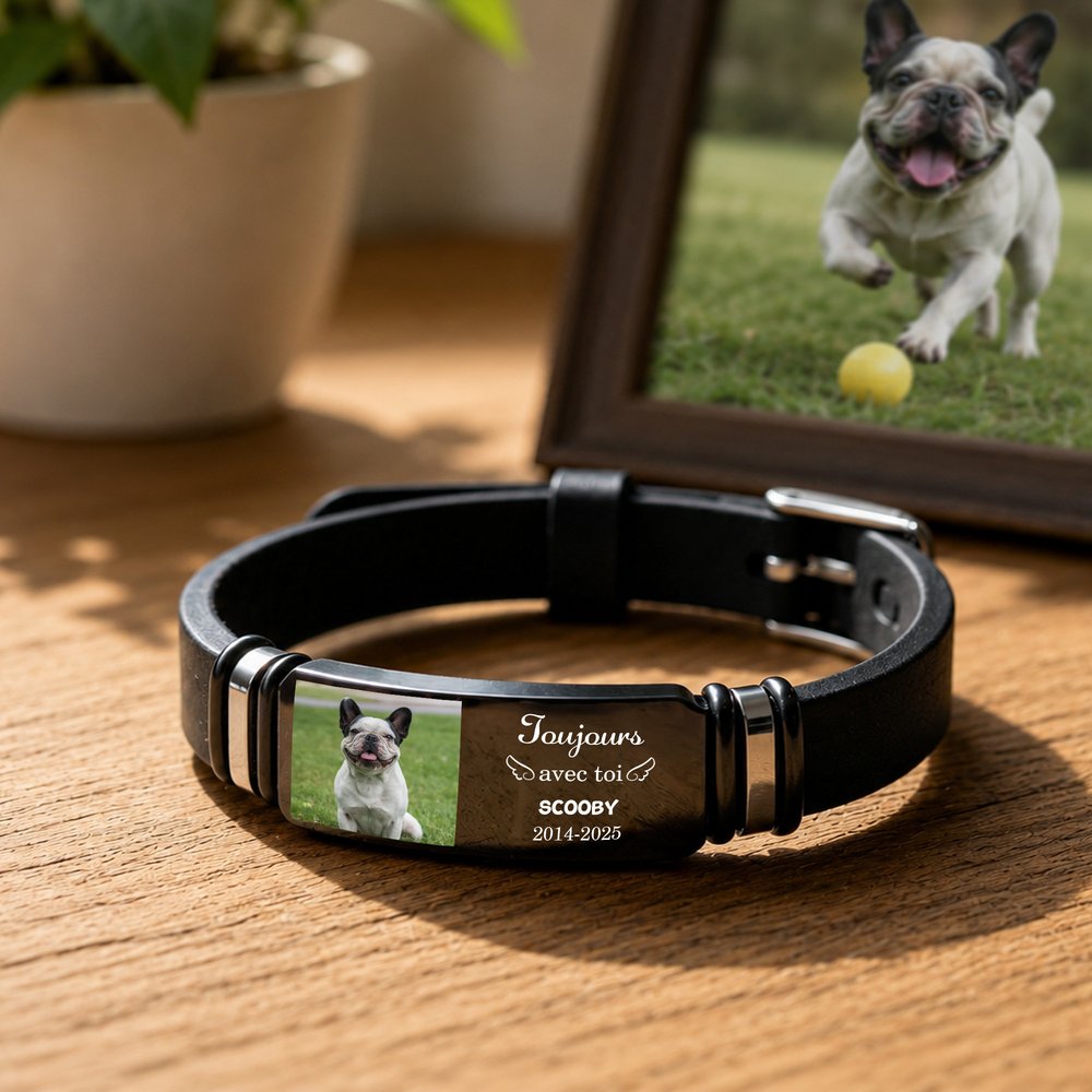 Bracelet personnalisé avec photo d'animal nom et date - Texte de souvenir au choix - Cadeau pour les propriétaires d'animaux de compagnie 3