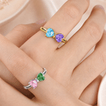 Personalized Double Heart Birthstone Sterling Silver Ring with Engraved Names Dainty Jewellery Anniversary Birthday Wedding Gift for Couple Family