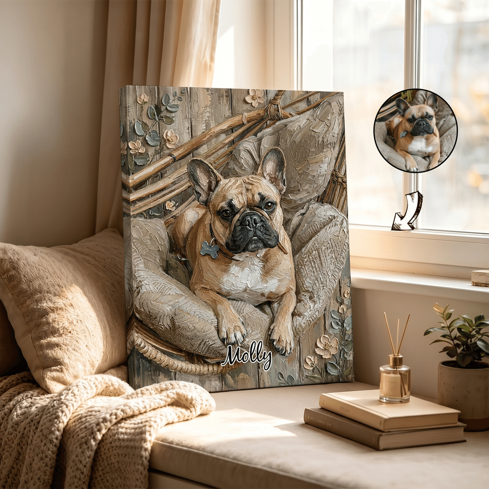 Personalized Floral Wooden Wall Spatula Oil Painting Style Pet Photo Canvas Prints with Text Home Decor Birthday Gift for Pet Owners 7