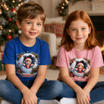 Personalised 3D-Effect Artwork Christmas Theme Photo T-shirt with Name Daily Wear Christmas Gift for Kids Friends Family 2