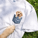 Personalised 3D-Effect Artwork Pet Portrait Pocket Pattern Kid Adult T-shirt Sweatshirt Hoodie with Name Christmas Birthday Gift for Pet Lovers