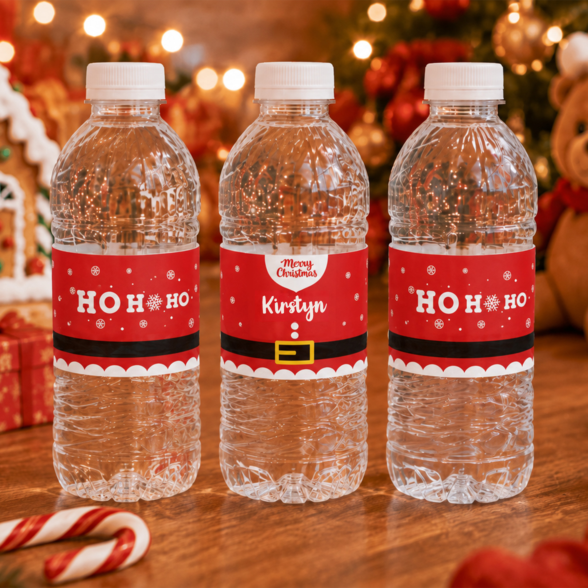 Personalisierte „Ho Ho Ho – Frohe Weihnachten“-Schneeflocken-Etiketten für wasserfeste Trinkflaschen mit Namen – Aufkleber, 20er-Set – Weihnachtsgeschenk für Familie und Freunde