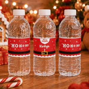 Personalised Ho Ho Ho Merry Christmas Snowflake Waterproof Water Bottle Labels Stickers with Name Set of 20 Christmas Party Gift for Family Friends