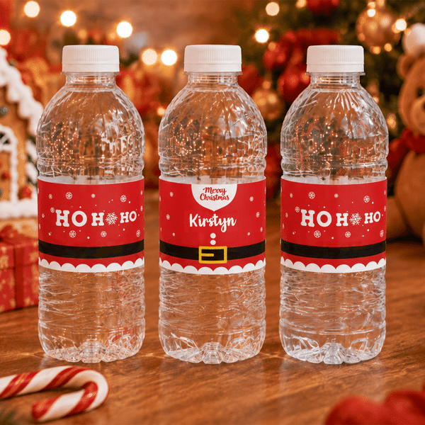 Personalised Ho Ho Ho Merry Christmas Snowflake Waterproof Water Bottle Labels Stickers with Name Set of 20 Christmas Party Gift for Family Friends