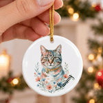 Personalised Watercolor Pet Portrait Christmas Ceramic Ornament with Name Home Decor Christmas Gift for Pet Owners Lovers