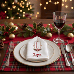 Personalisierte Weihnachtsserviette im Retro-Design | mit Namen & Initiale | 100% Baumwolle | Weihnachten Geschenk für Familie & Freunde