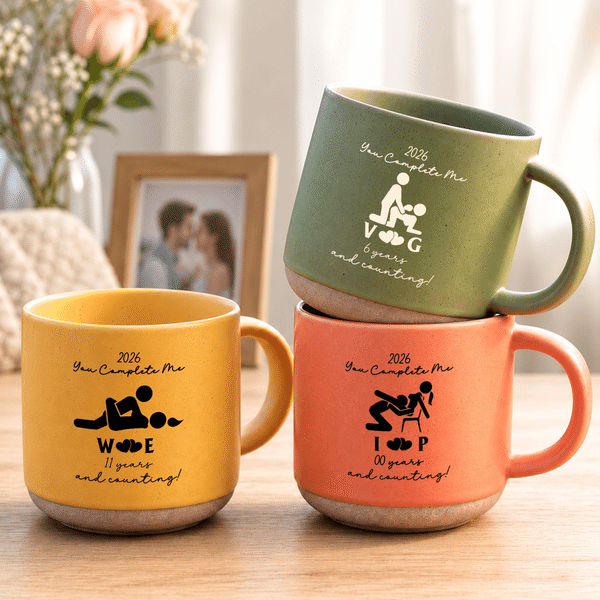 Personalized Funny Stickman Pattern Ceramic Coffee Mug with Initial and Year Wedding Anniversary Birthday Gift for Couple Husband Wife