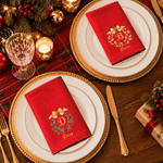 Personalised Holly Highland Cow Pattern 100% Cotton Reusable Red Napkin with Name Table Decor Christmas Gift for Family Friend