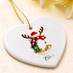 Personalised Metal Look Reindeer Initial Ceramic Christmas Ornament with Name Home Decor Christmas Gift for Family Babies Kids