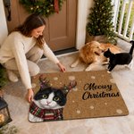 Paillasson antidérapant personnalisé avec portrait de chien ou de chat en forme de renne sous des lumières de Noël, avec inscription – Décoration de Noël, cadeau idéal pour les amoureux des animaux