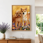 Personalized Flower Bed Oil Painting Style Pet Photo Canvas Prints with Name Home Decor Birthday Gift for Pet Owners